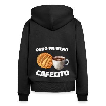 Cafecito Lover Drinking Cafecito Mix Cuban Coffee - Women's Premium Organic Zip Hoodie - black - Back - Julia (174cm)
