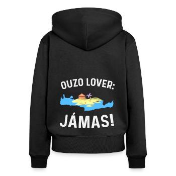 Crete Ouzo Lover - Frauen Premium Bio Zip Hoodie - Schwarz - Hinten - Julia (174cm)