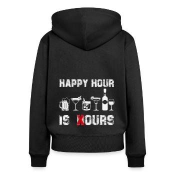 Happy Hour is ours - Frauen Premium Bio Zip Hoodie - Schwarz - Hinten - Julia (174cm)