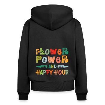 Flowers are my Happy Hour - Frauen Premium Bio Zip Hoodie - Schwarz - Hinten - Julia (174cm)