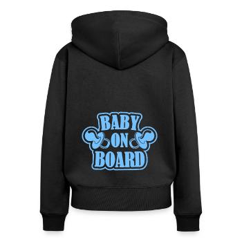 Baby on Board - Frauen Premium Bio Zip Hoodie - Schwarz - Hinten - Julia (174cm)