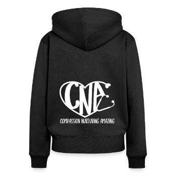 CNA Nursing Quotes Certified Nurse Assistant Gifts - Frauen Premium Bio Zip Hoodie - Schwarz - Hinten - Julia (174cm)