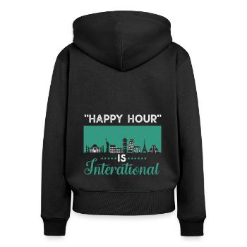 Happy Hour est international - Sweat à capuche zippé Premium bio Femme - noir - Dos - Julia (174cm)