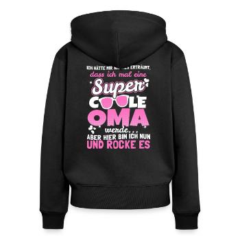 Super Coole Oma - Frauen Premium Bio Zip Hoodie - Schwarz - Hinten - Julia (174cm)