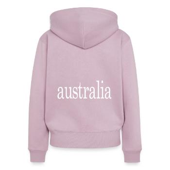 Australie - Sweat à capuche zippé Premium bio Femme - rose poudré - Dos - Julia (174cm)