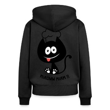 Chat gourmand ! Humour de chat toque cuisinier - Sweat à capuche zippé Premium bio Femme - noir - Dos - Julia (174cm)