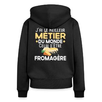 Fromagère fromager fromage métier cadeau humour - Sweat à capuche zippé Premium bio Femme - noir - Dos - Julia (174cm)