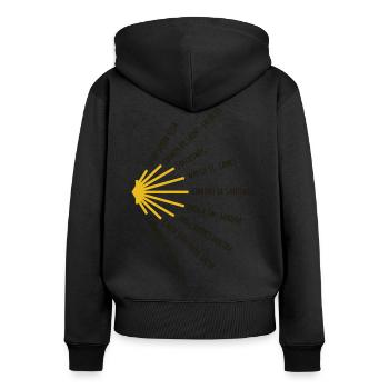 Le Chemin de Saint-Jacques-de-Compostelle compte de nombreuses langues - Chemin - Pèlerinage - Sweat à capuche zippé Premium bio Femme - noir - Dos - Julia (174cm)