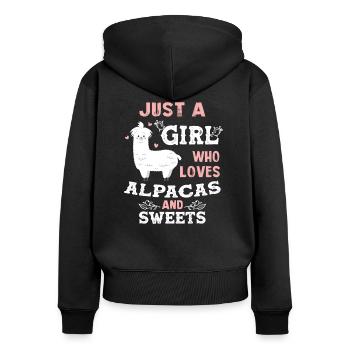 Just A Girl Who Loves Alpacas And Sweets Alpaca - Women's Premium Organic Zip Hoodie - black - Back - Julia (174cm)