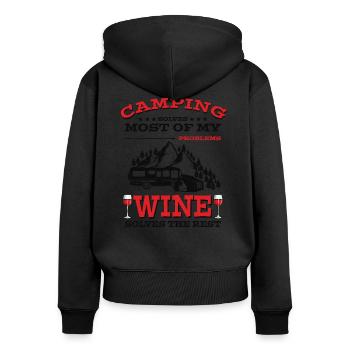Camping and Wine Camping and Camper Funny Saying - Women's Premium Organic Zip Hoodie - black - Back - Julia (174cm)