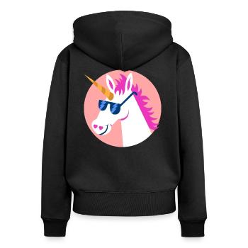 Einhorn Sonnenbrille Regenbogen Pferd Geschenk - Frauen Premium Bio Zip Hoodie - Schwarz - Hinten - Julia (174cm)
