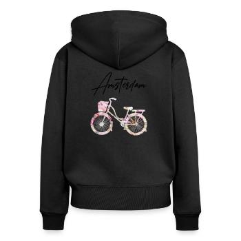 Amsterdam Holland Niederlande - Frauen Premium Bio Zip Hoodie - Schwarz - Hinten - Julia (174cm)
