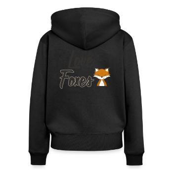 Fuchs - Frauen Premium Bio Zip Hoodie - Schwarz - Hinten - Julia (174cm)
