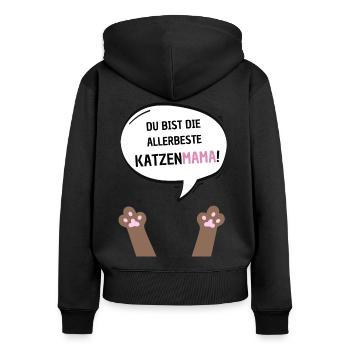 Du bist die beste Katzenmama braun - Frauen Premium Bio Zip Hoodie - Schwarz - Hinten - Julia (174cm)