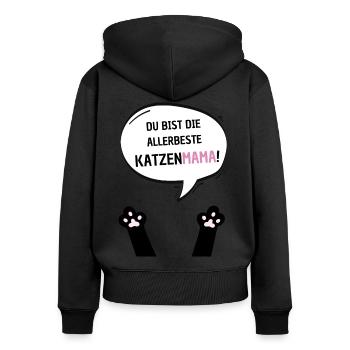 Du bist die beste Katzenmama schwarz - Frauen Premium Bio Zip Hoodie - Schwarz - Hinten - Julia (174cm)