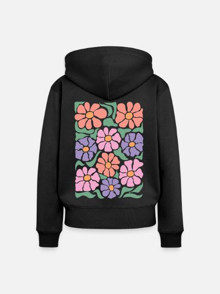 Boho Flora Blumen - Frauen Premium Bio Zip Hoodie - Schwarz