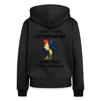 Chicken Fart Gifts Humor I Don't Fart I Whisper - Frauen Premium Bio Zip Hoodie - Schwarz - Hinten - Julia (174cm)