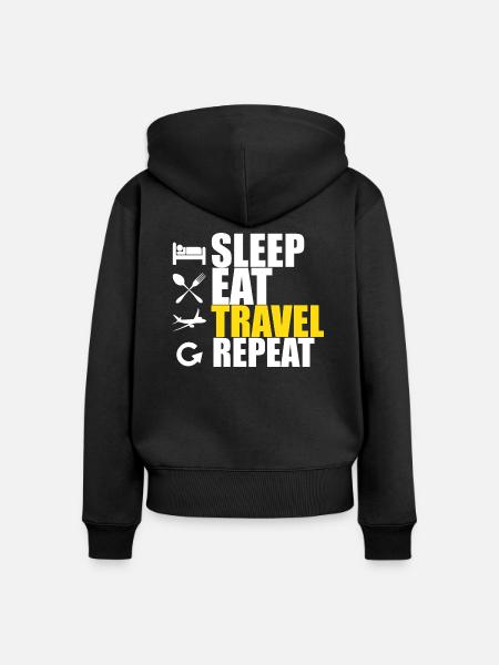 Eat sleep travel repeat - Frauen Premium Bio Zip Hoodie - Schwarz