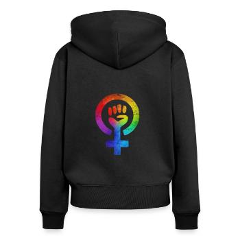 féminisme féministe féministe féministe pouvoir - Sweat à capuche zippé Premium bio Femme - noir - Dos - Julia (174cm)