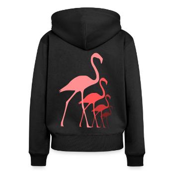 Flamingos - Frauen Premium Bio Zip Hoodie - Schwarz - Hinten - Julia (174cm)