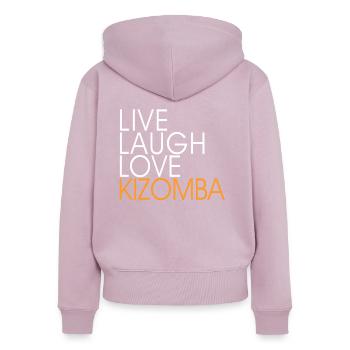 Vivre d'amour de rire Kizomba - Danse shirt - Sweat à capuche zippé Premium bio Femme - rose poudré - Dos - Julia (174cm)