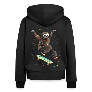 Skateboarding Faultier für Skaters - Frauen Premium Bio Zip Hoodie - Schwarz - Hinten - Julia (174cm)
