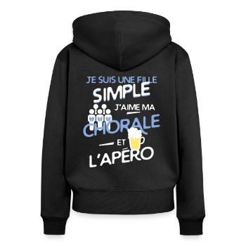 Chorale - une fille simple - Sweat à capuche zippé Premium bio Femme - noir - Dos - Julia (174cm)