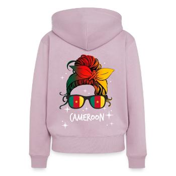Cameroun - Sweat à capuche zippé Premium bio Femme - rose poudré - Dos - Julia (174cm)