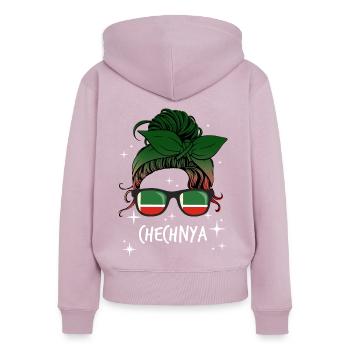 Tchétchénie - Sweat à capuche zippé Premium bio Femme - rose poudré - Dos - Julia (174cm)