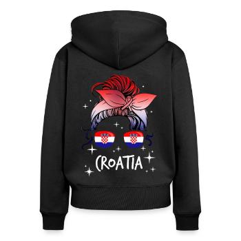 Kroatien - Frauen Premium Bio Zip Hoodie - Schwarz - Hinten - Julia (174cm)