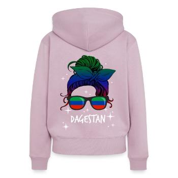 Daghestan - Sweat à capuche zippé Premium bio Femme - rose poudré - Dos - Julia (174cm)