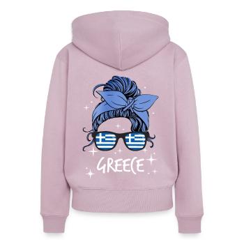 Grèce - Sweat à capuche zippé Premium bio Femme - rose poudré - Dos - Julia (174cm)