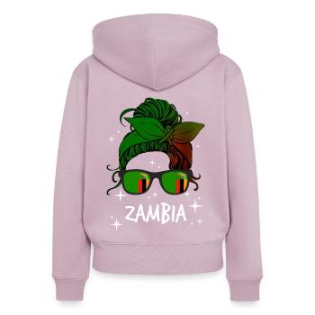Sambia - Frauen Premium Bio Zip Hoodie - Altrosa - Hinten - Julia (174cm)