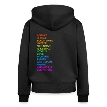 LA SCIENCE EST REELLE BLACK LIVES MATTER LGBT LOVE LEFT - Sweat à capuche zippé Premium bio Femme - noir - Dos - Julia (174cm)