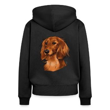 longhaired dachshund (without text) light textiles - Women's Premium Organic Zip Hoodie - black - Back - Julia (174cm)