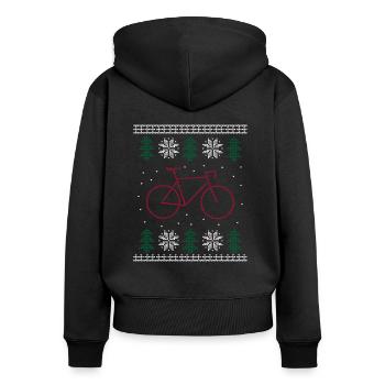 Ugly Christmas Road Bike Cykel - Premium økologisk hoodie med lynlås til kvinder - sort - Bagpå - Julia (174cm)