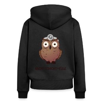 Nachtschicht Eule für Arzt, Notarzt, Chirurg, OP - Frauen Premium Bio Zip Hoodie - Schwarz - Hinten - Julia (174cm)