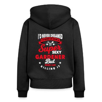 Gärtner - Frauen Premium Bio Zip Hoodie - Schwarz - Hinten - Julia (174cm)