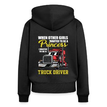 LKW Prinzessin - Frauen Premium Bio Zip Hoodie - Schwarz - Hinten - Julia (174cm)