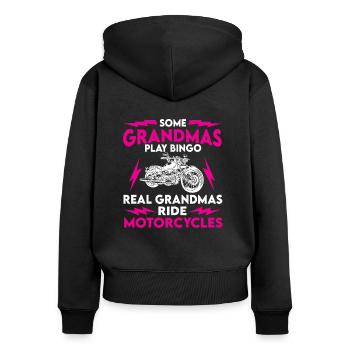 Cadeau de la moto grand-mère - Sweat à capuche zippé Premium bio Femme - noir - Dos - Julia (174cm)