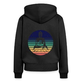 Buddha Yoga Meditation retro vintage Geschenk - Frauen Premium Bio Zip Hoodie - Schwarz - Hinten - Julia (174cm)
