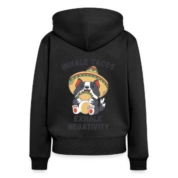 Tacos einatmen, Negativität ausatmen - Frauen Premium Bio Zip Hoodie - Schwarz - Hinten - Julia (174cm)