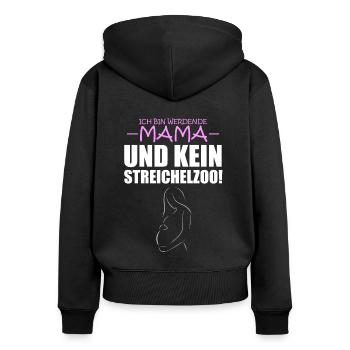Werdende Mama - kein Streichelzoo - Frauen Premium Bio Zip Hoodie - Schwarz - Hinten - Julia (174cm)
