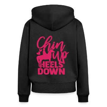 Motif Cheval Cadeau Cheval - Sweat à capuche zippé Premium bio Femme - noir - Dos - Julia (174cm)