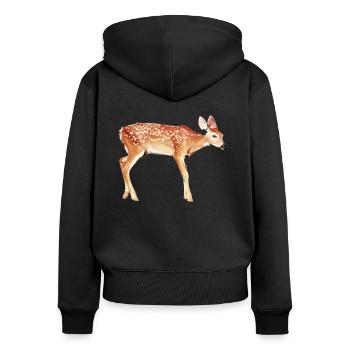 Fowl Reh Bambi - Frauen Premium Bio Zip Hoodie - Schwarz - Hinten - Julia (174cm)