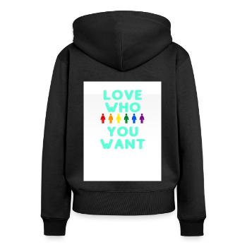 Love who you want - Frauen Premium Bio Zip Hoodie - Schwarz - Hinten - Julia (174cm)