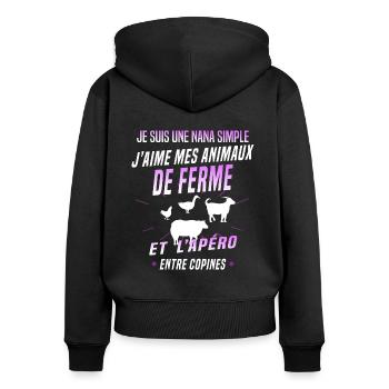 nana agricultrice animaux de ferme copine - Sweat à capuche zippé Premium bio Femme - noir - Dos - Julia (174cm)