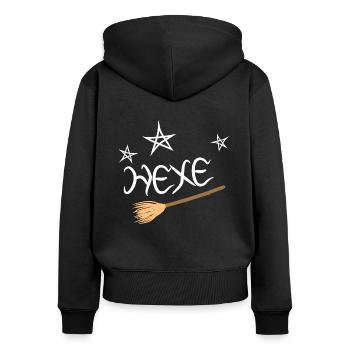 Hexe - Frauen Premium Bio Zip Hoodie - Schwarz - Hinten - Julia (174cm)