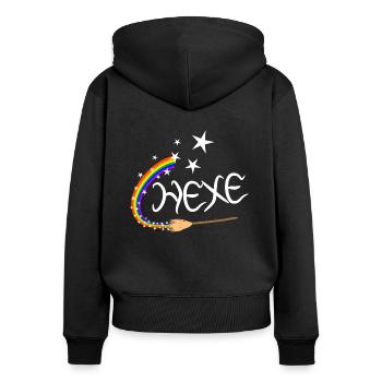 Regenbogen Hexe - Frauen Premium Bio Zip Hoodie - Schwarz - Hinten - Julia (174cm)