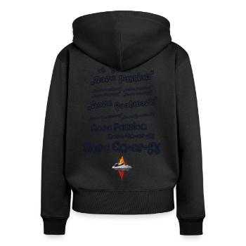 More Energy - Frauen Premium Bio Zip Hoodie - Schwarz - Hinten - Julia (174cm)